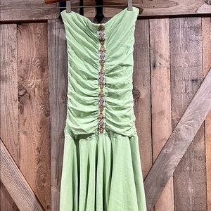 VELVET brand strapless lime green midi dress medium M beaded sequins detail